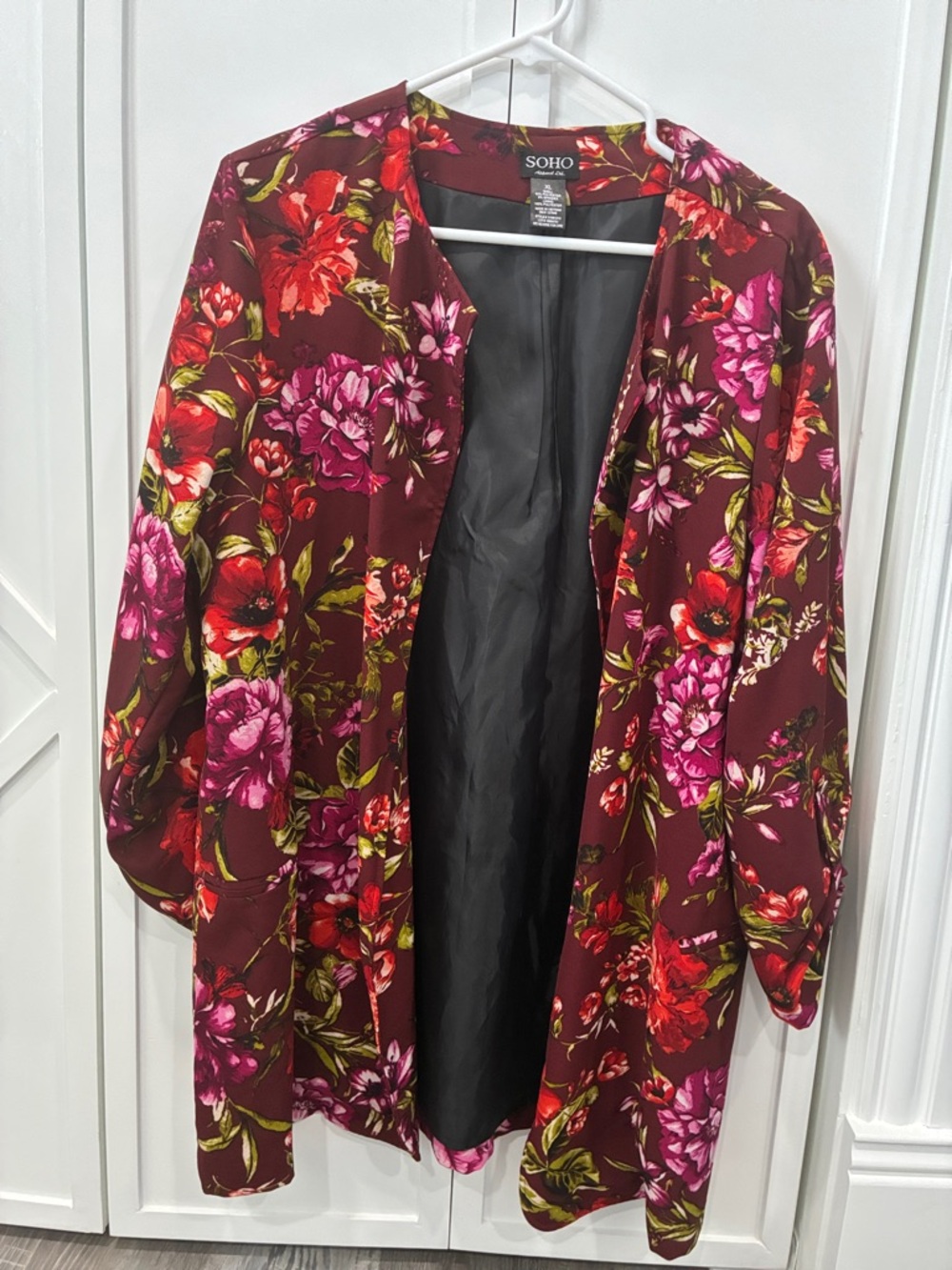 SOHO Burgundy Floral Open-Front Blazer Jacket